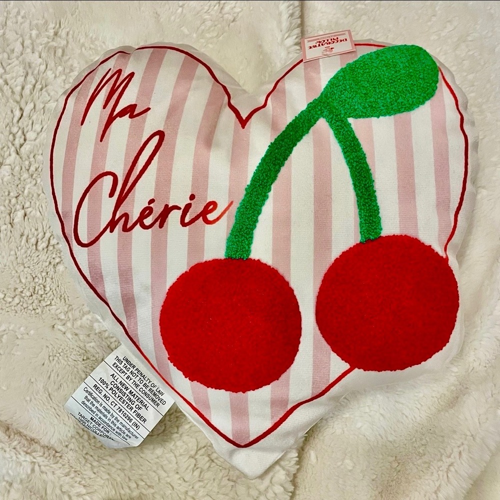 Decorative Pillow Heart Ma Cherie Cherry Pattern Plush Accent Throw